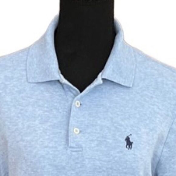 POLO Ralph Lauren Classic fit blue heather 100% cotton button polo shirt size S. - Picture 2 of 6